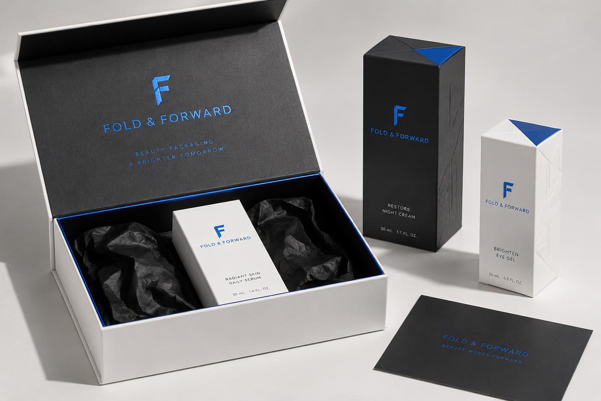 Rigid & folding cartons concept with FOLD & FORWARD branding